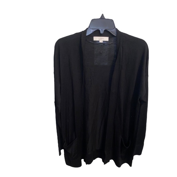 LOFT Sweaters - Ann Taylor LOFT Open Front Cardigan Black Wool Blend Two Front Pockets | Size L